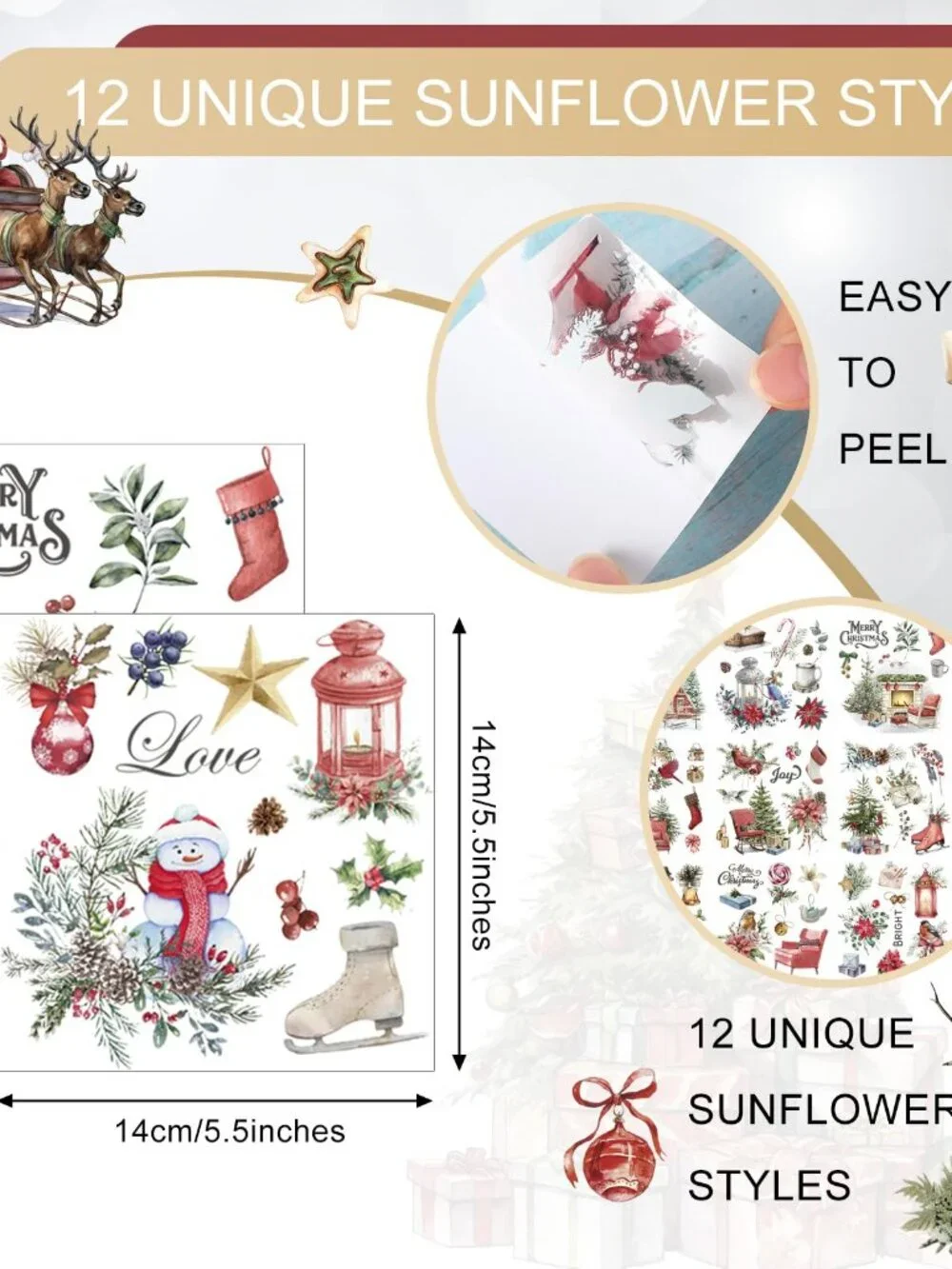 BBTO 12 Sheets Christmas Rub on Transfers for Crafts and Furniture Christmas Rub